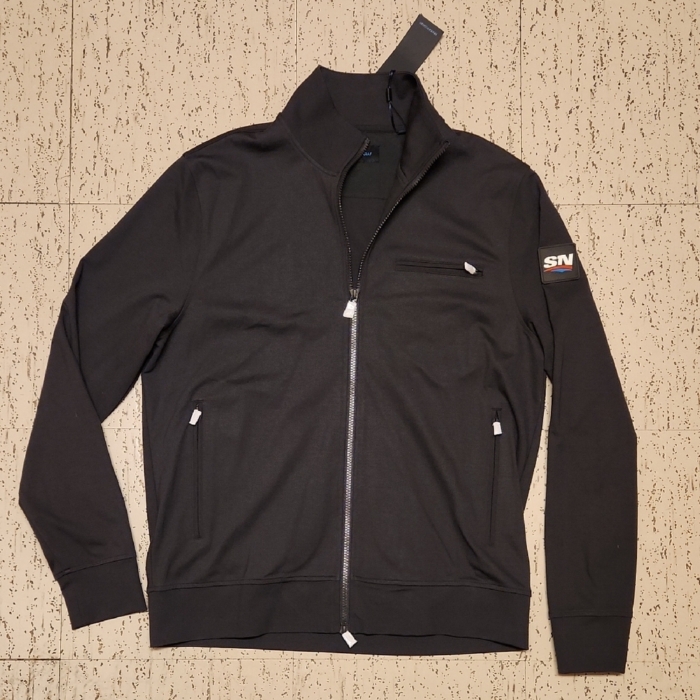 Patrick Assaraf Sports Network Black Full Zip Athletic Sweater Jacket